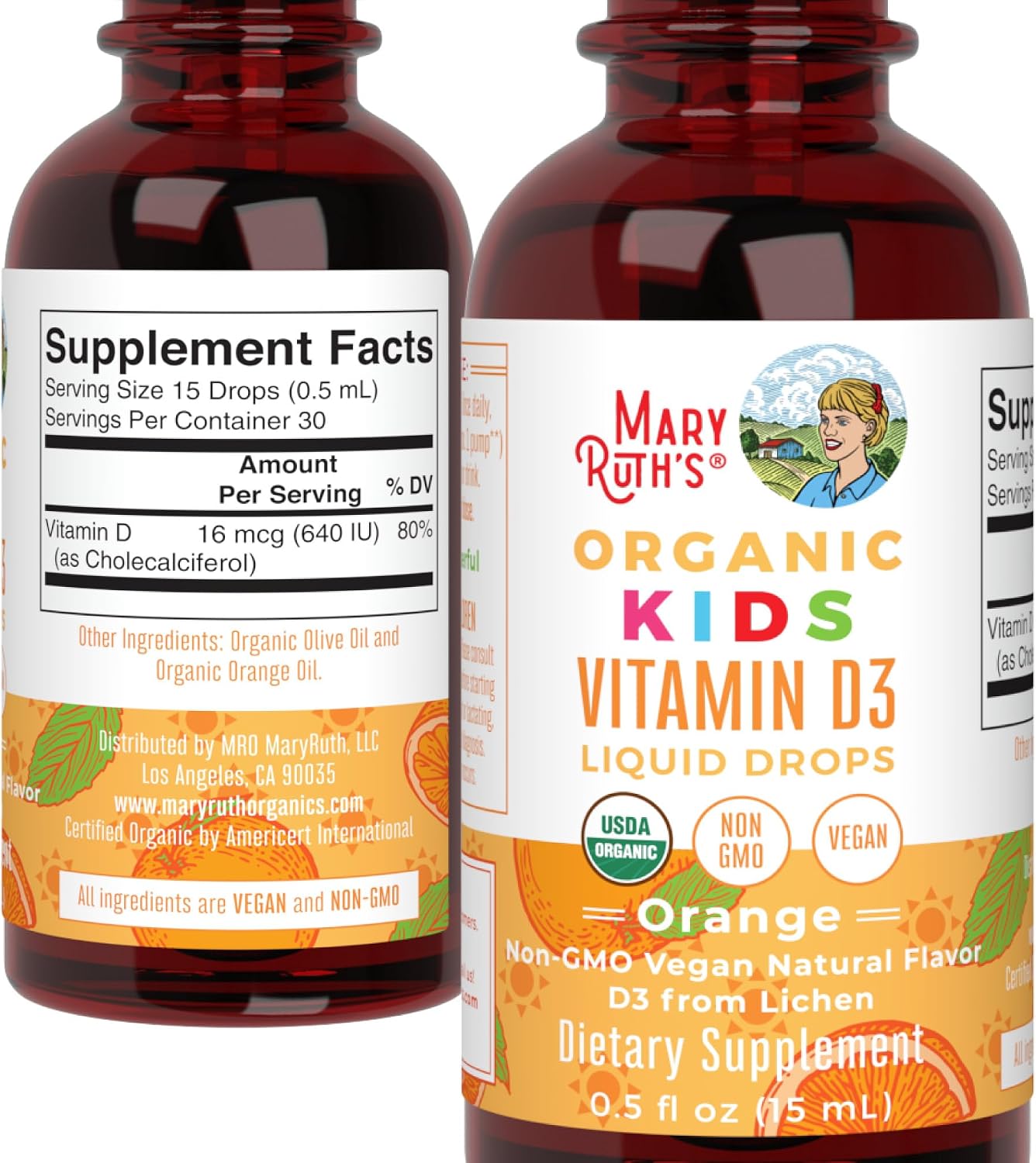 MaryRuth's USDA Organic Vitamin D3 Liquid Drops for Children - 640 IU per Serving, Vegan, Orange Flavour, 0.5 oz (30 Servings) - görsel 10