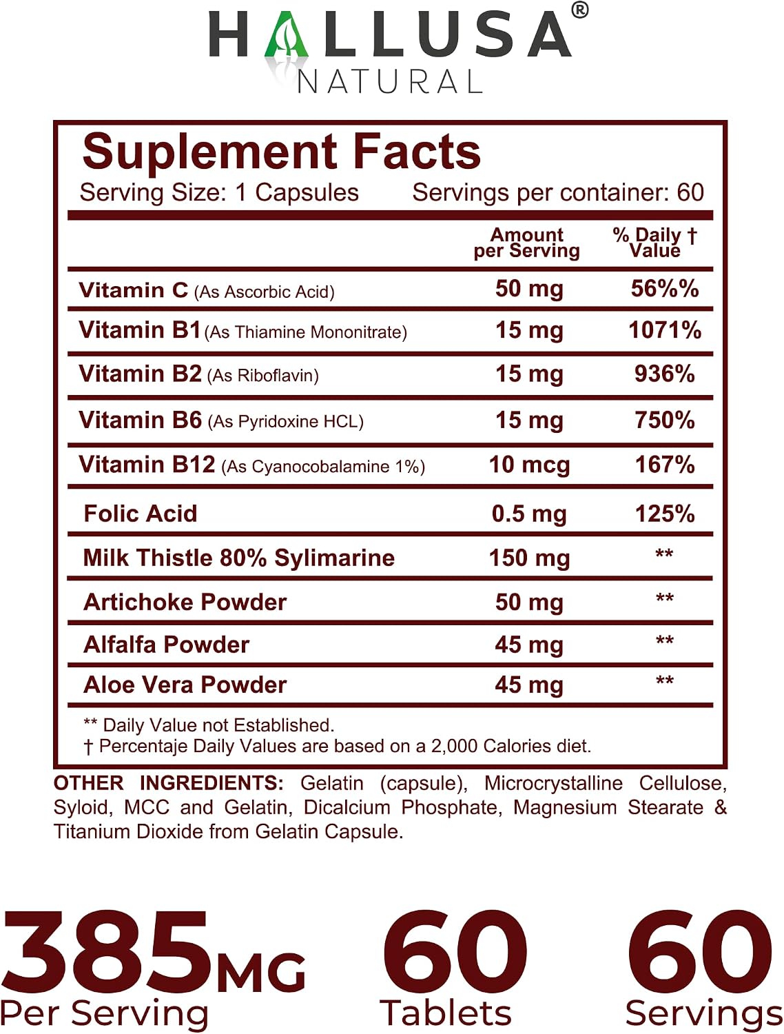 Hallusa Natural Liver Health Supplement – Milk Thistle, B-Vitamins, Artichoke, Alfalfa & Aloe Vera – 60 Tablets - görsel 9