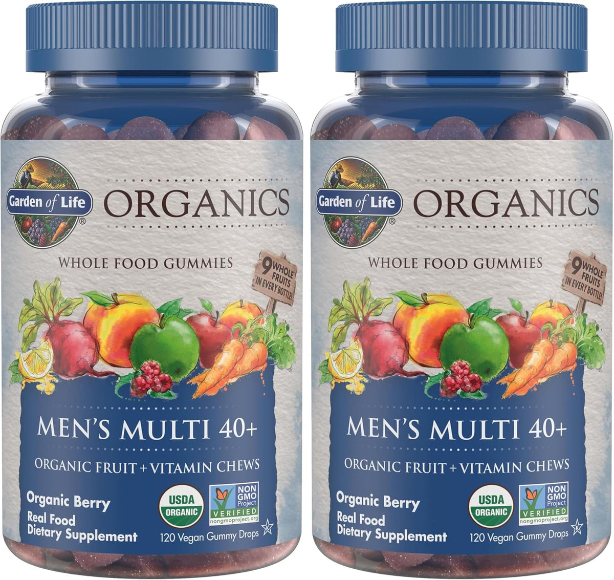 Garden of Life Organics Men 40+ Gummy Vitamins - Berry - Certified Organic, Non-GM, Vegan, Kosher Complete Multi - Methyl B12, C & D3 - Gluten, Soya & Dairy-free, 120 Real Fruit Gummies - görsel 9
