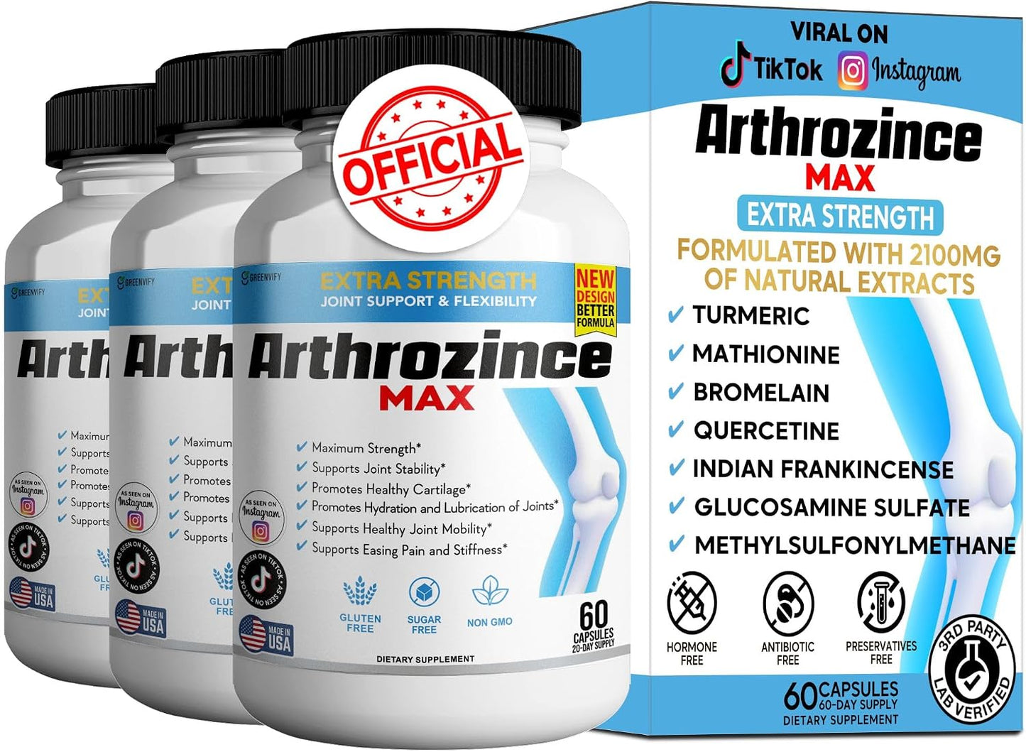 Arthrozince Max Extra Strength Joint Support (60 Capsules) - görsel 10