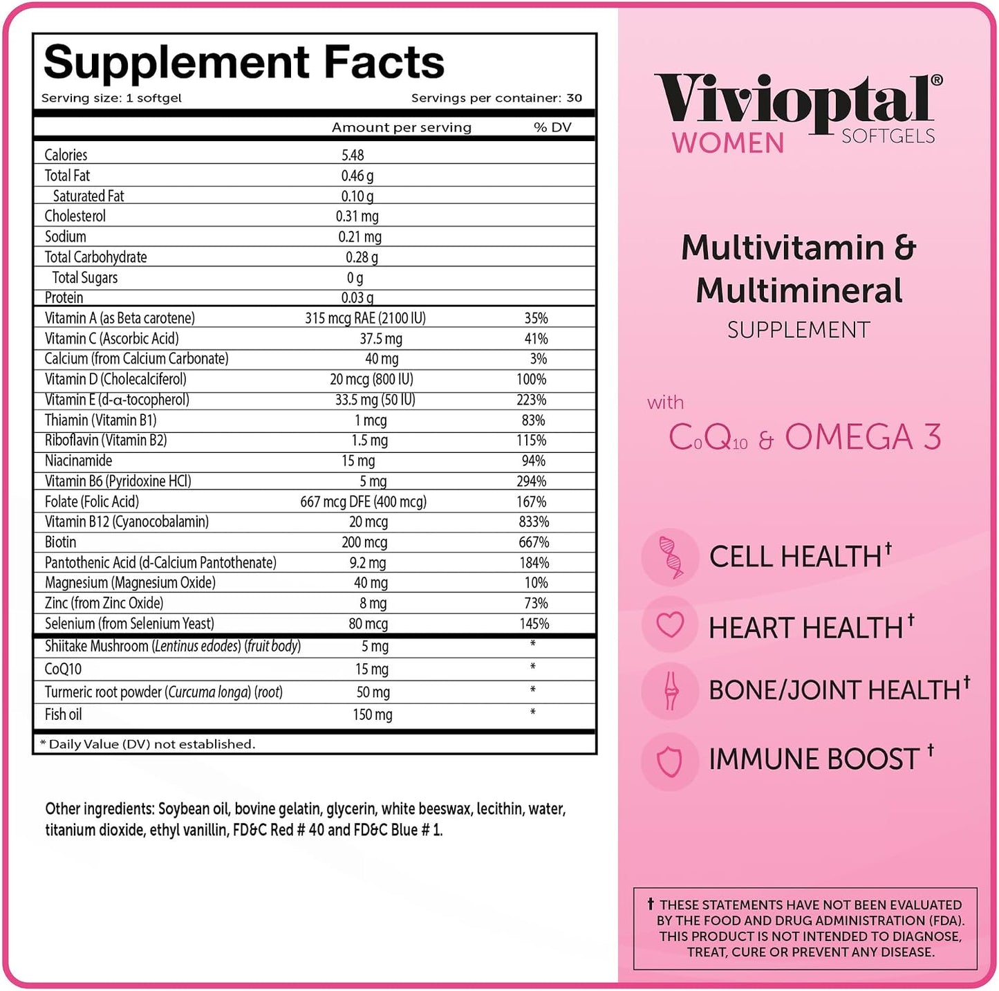 Vivioptal Women, 30 Capsules, CoQ10 & Omega-3, Multivitamin & Multimineral, Gluten-free, German Formula - görsel 6