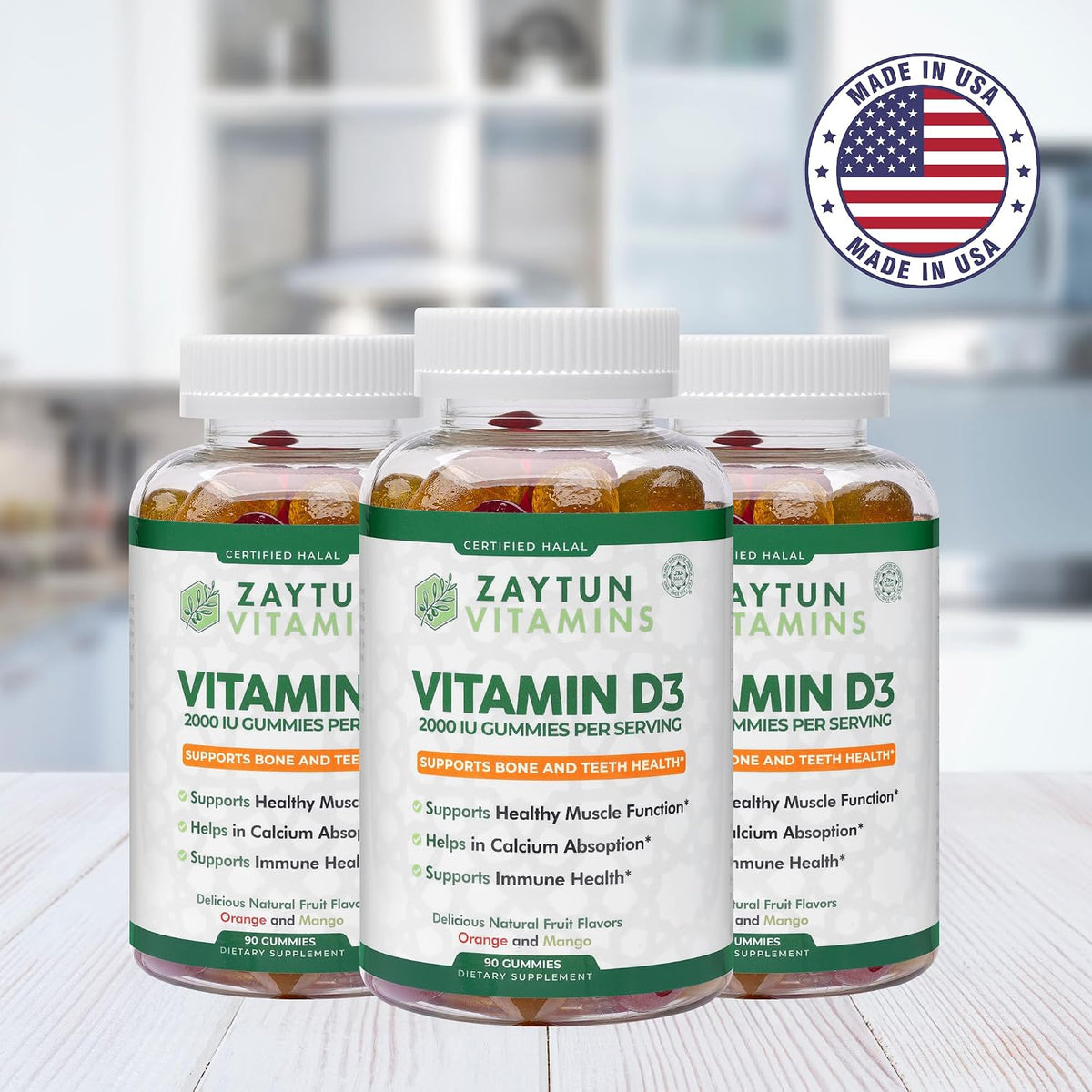 Zaytun Halal Vitamin D3 2000 IU Gummies – Contributes to Normal Bone, Immune and Muscle Function, Gluten & Gelatine Free (3-Pack) – Made in USA - görsel 8