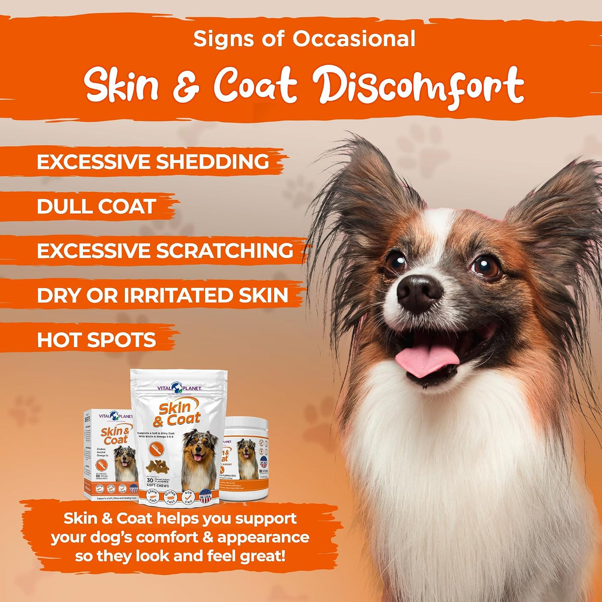 Vital Planet – Skin and Coat Powder Supplement for Dogs with Choline, Inositol, Pumpkin, Flax and Omega-3 Oils to Support a Soft Shiny Healthy Coat and for Seasonal Allergy Comfort – 60 Scoops, 111g - görsel 6