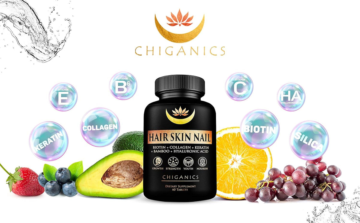 Chiganics Hair, Skin and Nail Growth Supplements with Keratin, Collagen & Silica - Extra Strength Biotin 5000mcg - görsel 8