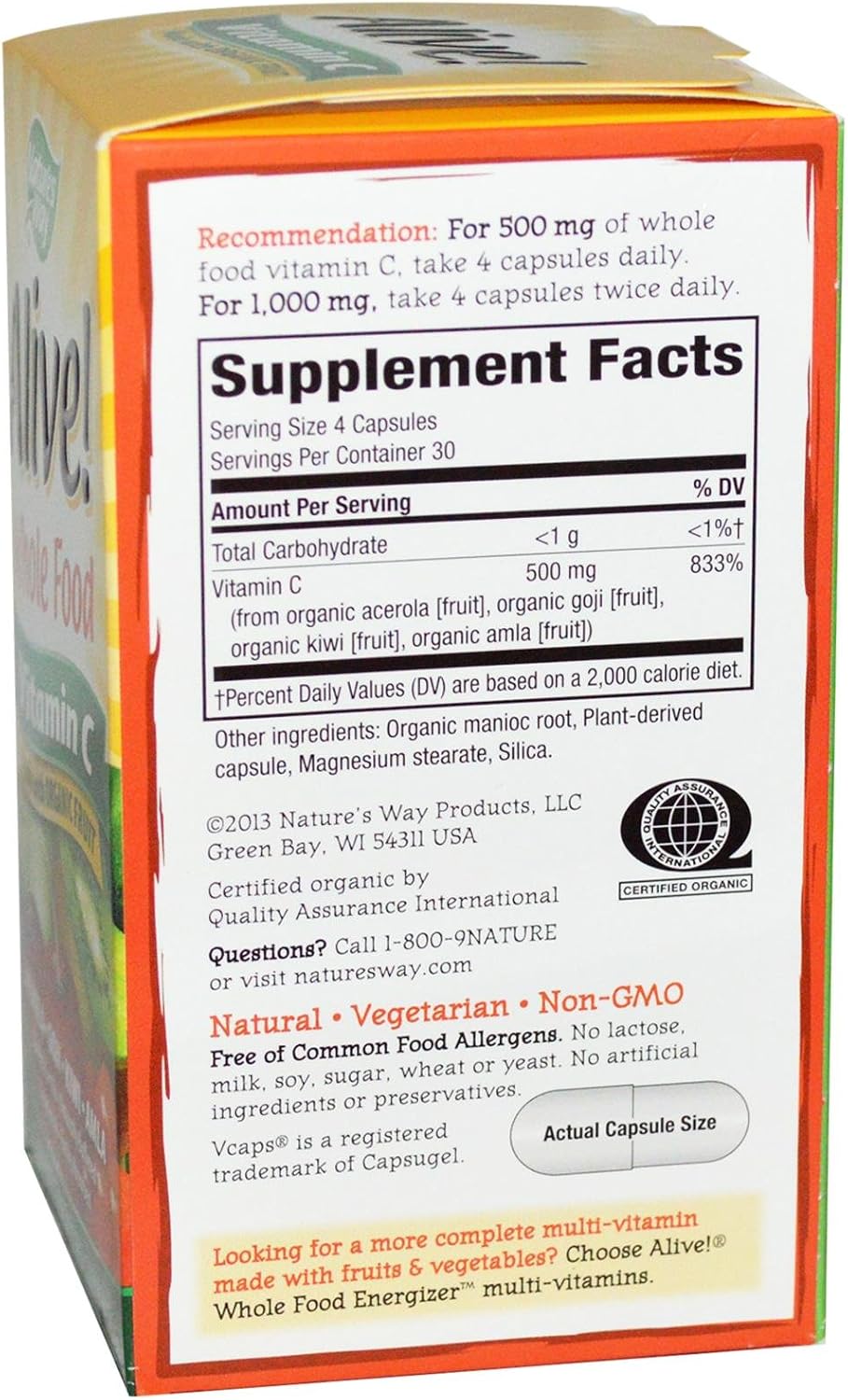 Nature's Way Alive Whole Food Complex with Vitamin C 120 Vegetarian Capsules - görsel 2