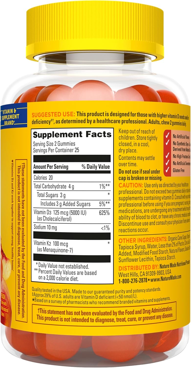 Nature Made Vitamin D3 K2 Gummies - 5000 IU D3 + 100 mcg K2 - Bone, Teeth, Muscle & Immune Support - 50 Gummies - görsel 9