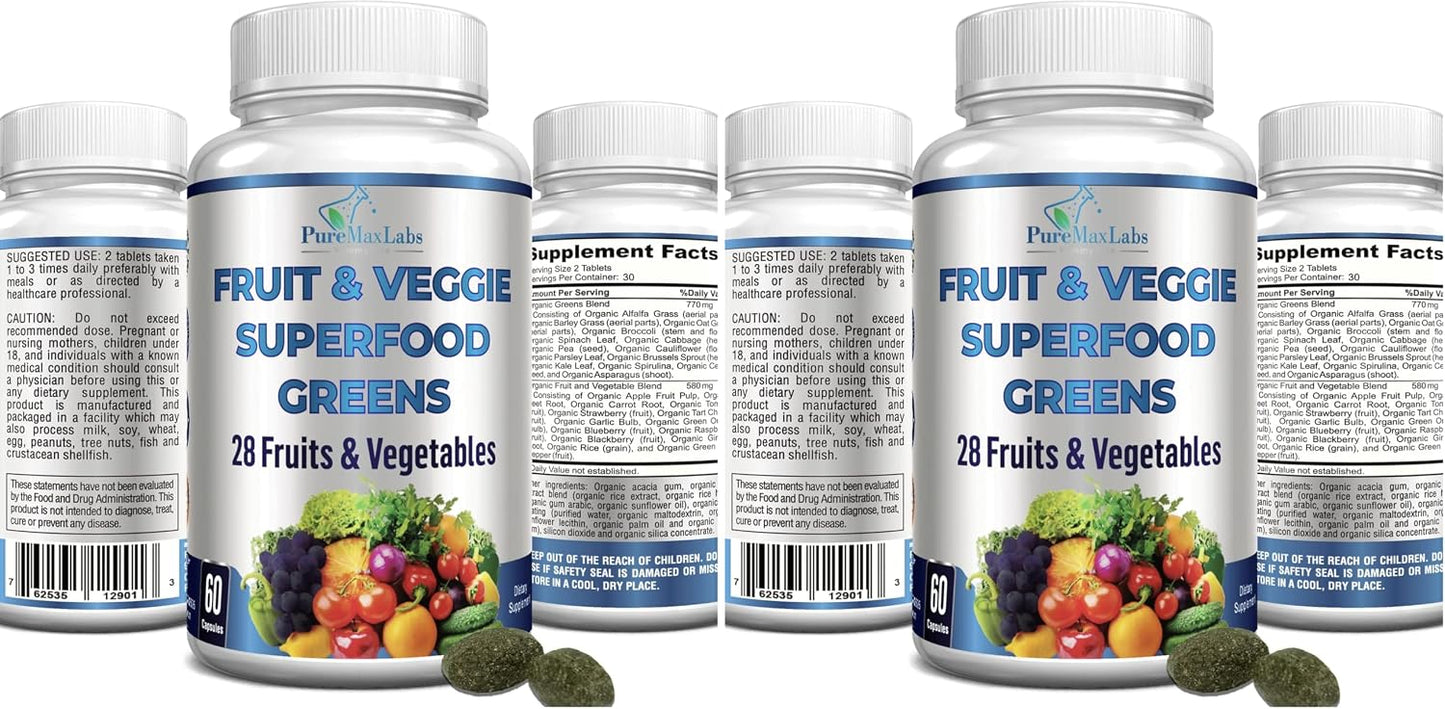 YUMMYVITE Fruit and Veg Superfood Greens - 28 Fruits and Vegetables with Antioxidants, 60 Tablets - görsel 7