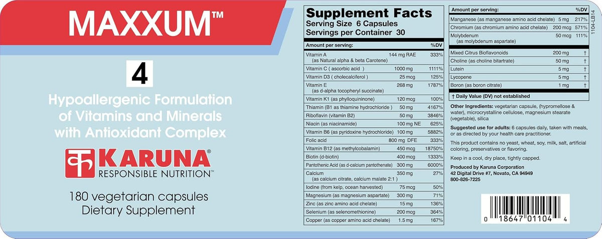 Karuna MAXXUM 4 Multivitamin and Mineral Supplement - 180 Vegetarian Capsules - görsel 2