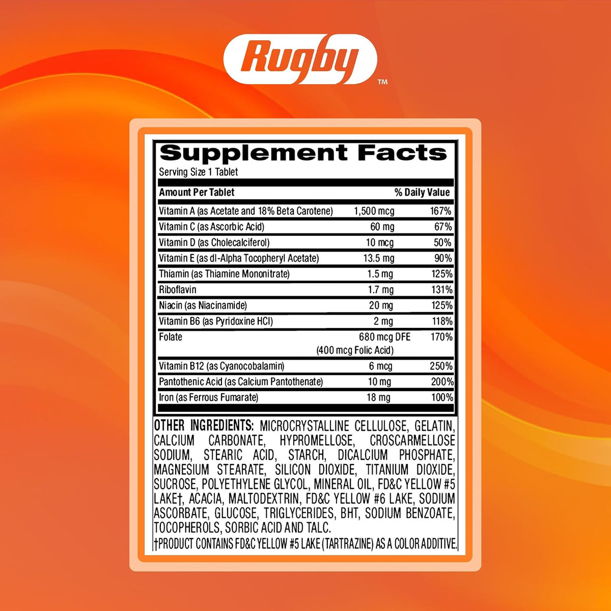 Rugby Tab-A-Vite Multivitamin with Iron and Beta-Carotene – Daily Multivitamin for Adults, 100 Tablets - görsel 9