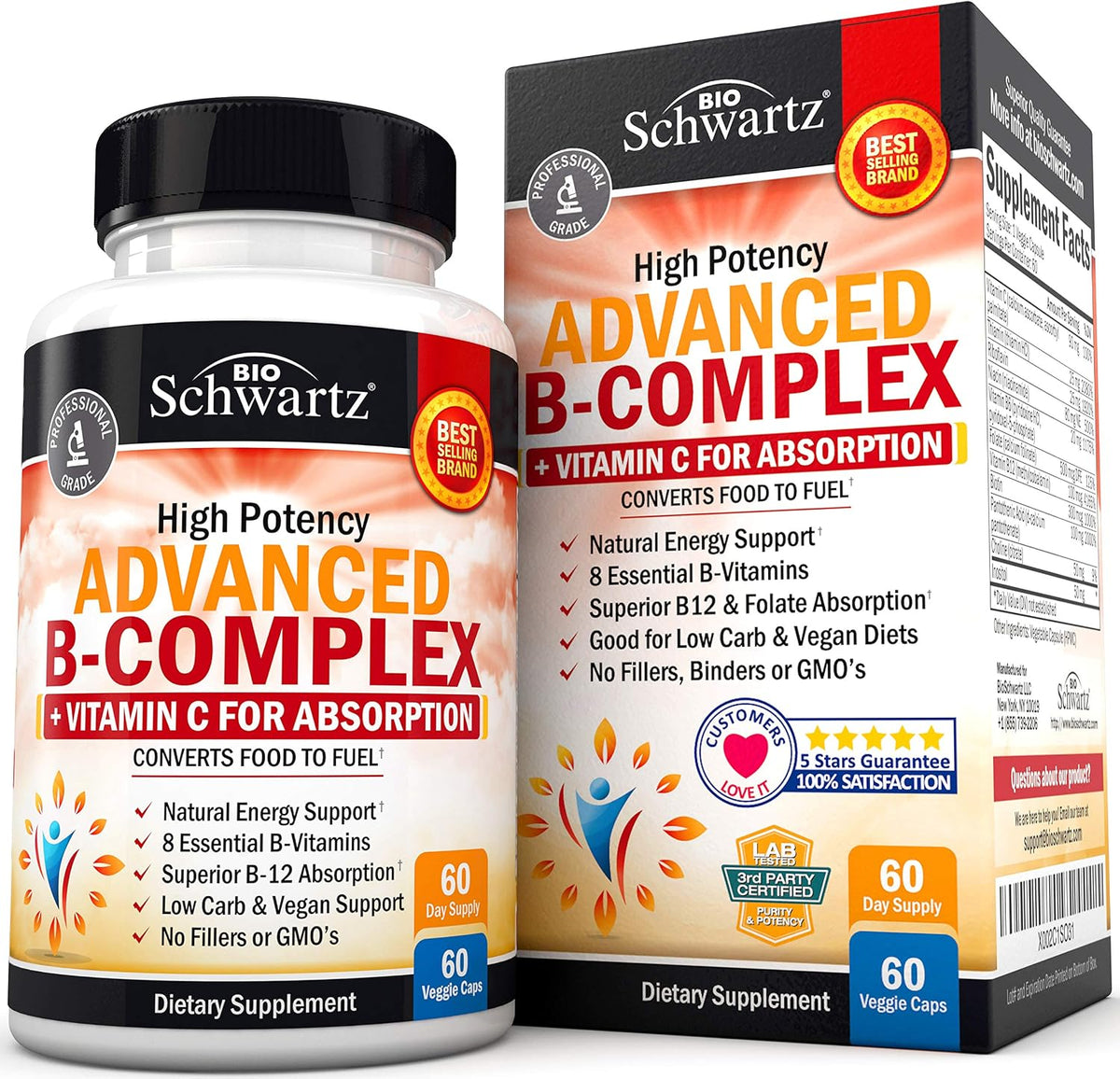 BioSchwartz Vitamin B Complex with Vitamin C – Methylcobalamin B12 & Folate Supplement, 120 Capsules - görsel 6