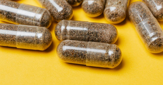 Stress support supplement capsules in a bottle for calm and balance