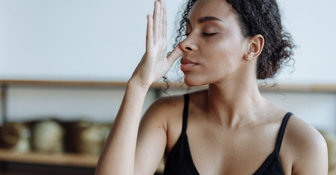 A detailed flowchart illustrating the pranayama breathing technique diagnosis process, with branches for stress, energy, and focus.
