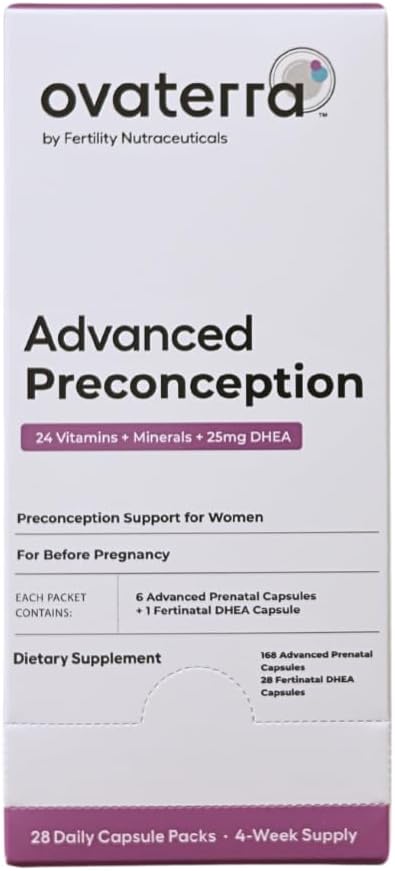 Ovaterra Advanced Preconception Supplements for Women with DHEA 25 mg, Choline 550 mg, Folate (Methylfolate) 1,010 mcg, Omega-3 DHA & EPA 196 Capsules - 28 Day Supply - görsel 1