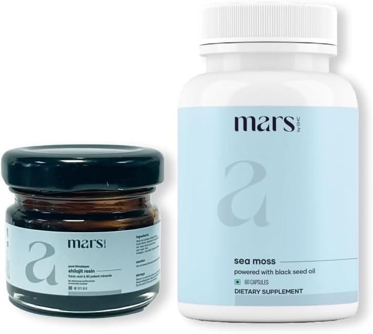 Mars by GHC Vitality Booster Combo | Shilajit Resin Sourced from ~5,500 m & Sea Moss Capsules (60 Capsules) | Natural Energy and Wellness Supplement - görsel 1