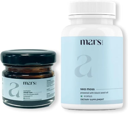 Mars by GHC Vitality Booster Combo | Shilajit Resin Sourced from ~5,500 m & Sea Moss Capsules (60 Capsules) | Natural Energy and Wellness Supplement