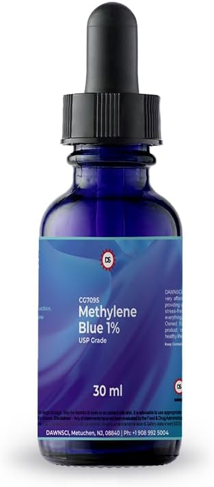 DAWNSCI Methylene Blue 1% 30 ml Glass Dropper Bottle (Pack of Two) – USP-Grade Methylthioninium Chloride Solution for Cognitive Wellness Support