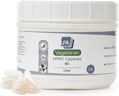 Empty Capsules Size 3 – Clear Vegan HPMC – 500 Count Jar