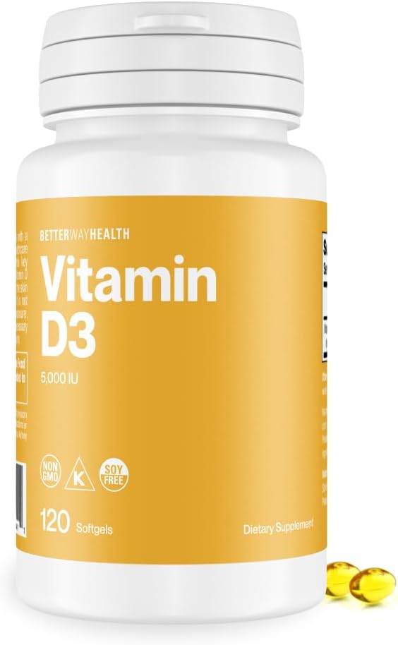 Better Way Health Vitamin D3 5000 IU Softgels – Immune & Bone Support, 120 Count - görsel 1