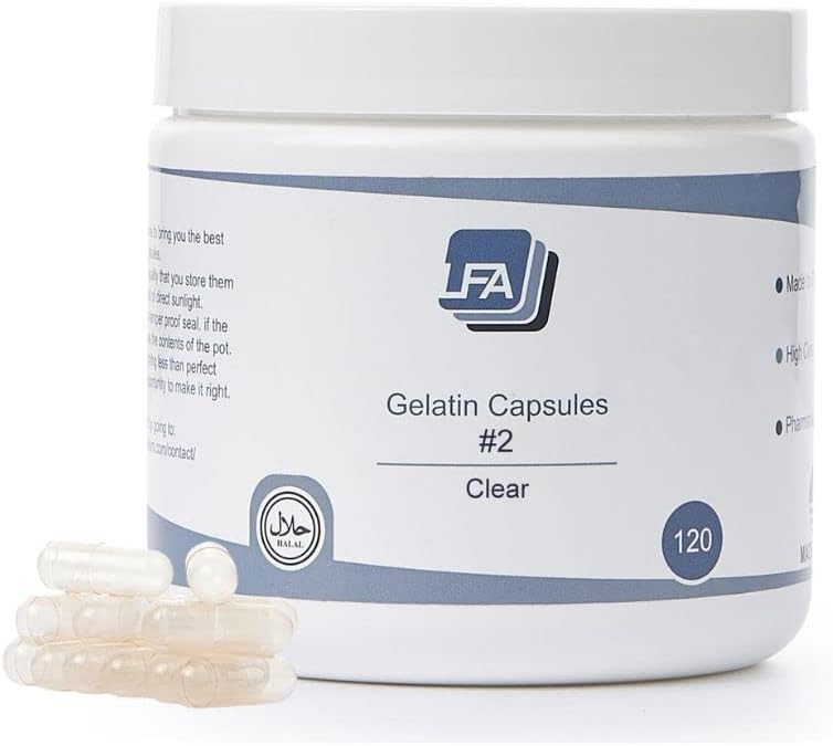 Empty Capsules Size 2 - Clear Gelatine - 120 Count - Fits Capsule Filling Tray - Joined Beef Gel Caps Easy Snap for DIY Powder Supplement Pills - Certified Halal - görsel 1