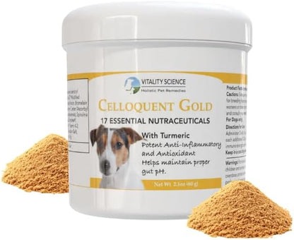 Vitality Science Celloquent Gold for Dogs | Holistic Advanced Immune Support Supplement | 17 Proven Ingredients | Autoimmune, Vomiting and Diarrhoea, Lethargy | 60g