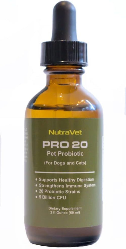 NutraVet Probiotics for Dogs and Cats - Liquid Digestive Enzyme Supplement with 20 Strains, 120 Servings