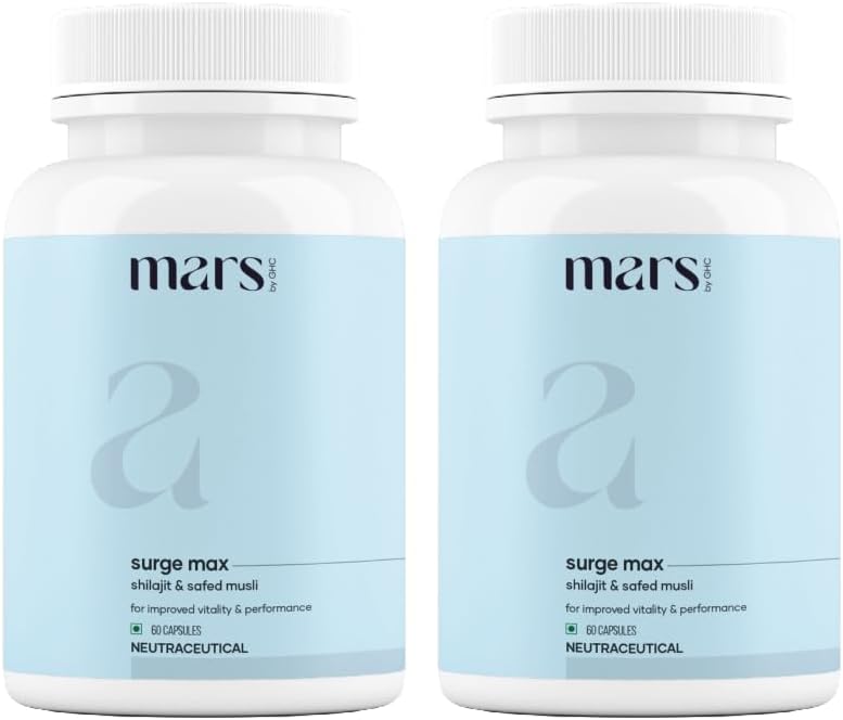 Mars Natural Surgemax Caps : Powered by Shilajit and Safed Musli | Natural Energy Booster | Strength, Stamina, Immunity - 60 Capsules (Pack of 2) - görsel 1