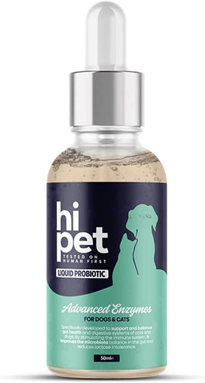 HiPet Liquid Probiotics for Dogs and Cats - Digestive Enzymes, 13 Billion CFU/ml, 50 ml