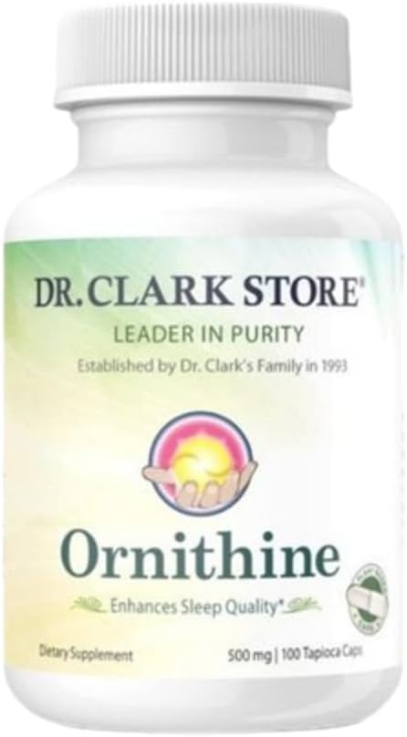 Dr Clark Ornithine Dietary Supplement 500mg, 100 Tapioca Capsules, Pure Amino Acid Support for Natural Sleep Aid, Promotes Protein Metabolism, Cleansing and Detoxification, Non-GMO & Gluten-free - görsel 1