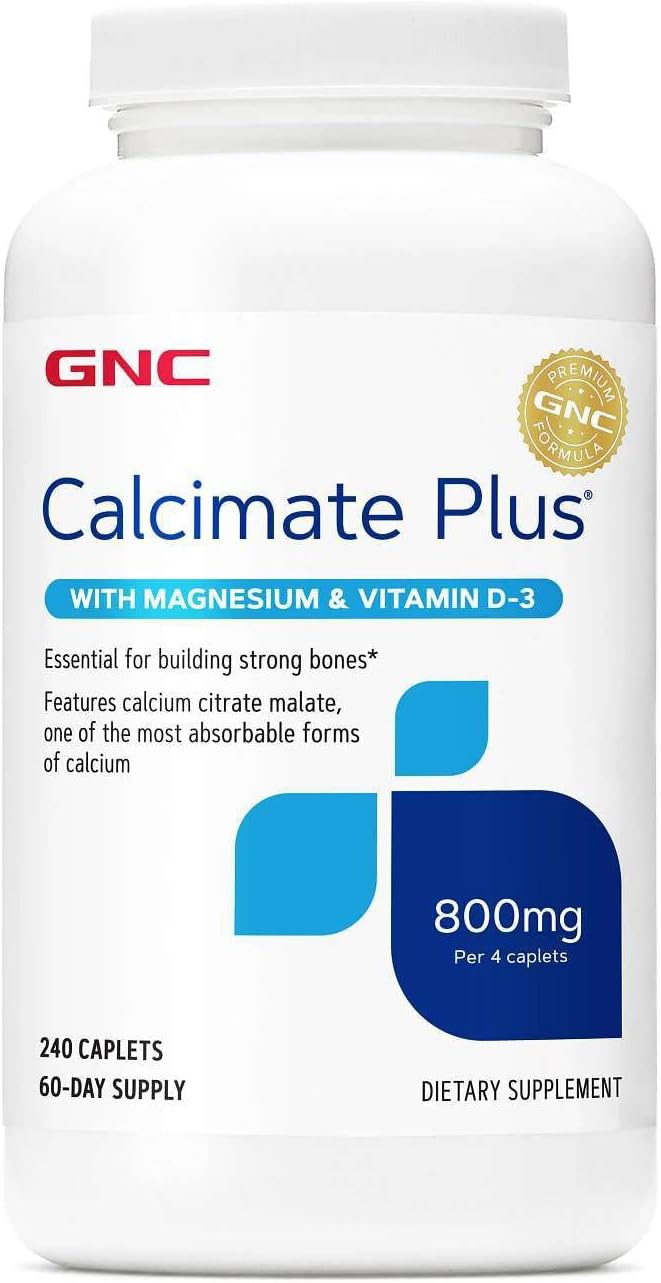 GNC Calcimate Plus 800mg – Calcium, Magnesium & Vitamin D3 Supplement, 240 Caplets - görsel 1