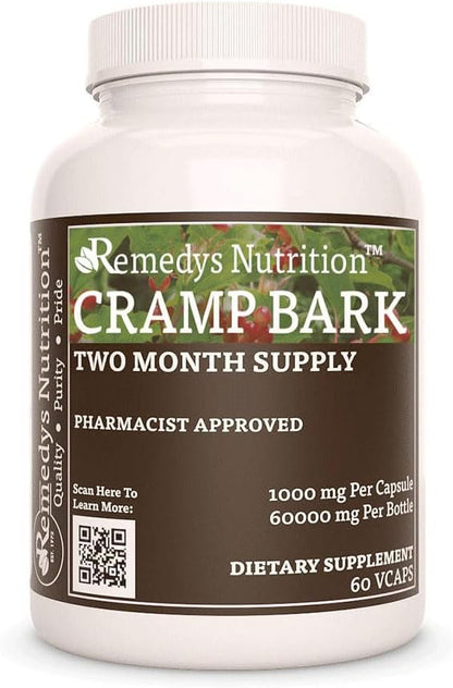 Remedy's Nutrition Cramp Bark | 1000mg, 60 Vegan Capsules | Two Month Supply