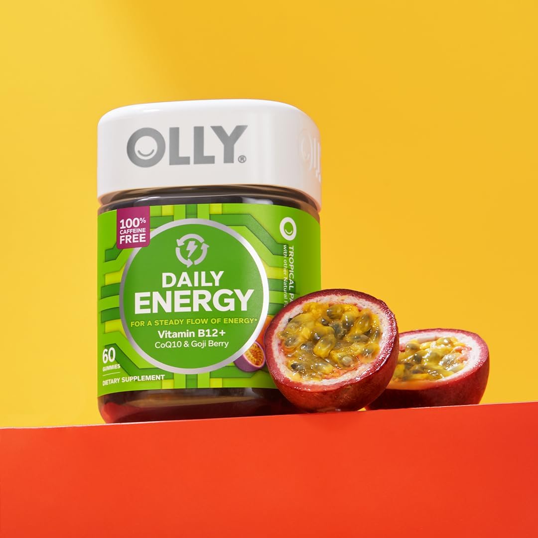 OLLY Daily Energy Gummy, Caffeine-Free, Vitamin B12, CoQ10, Goji Berry, Tropical Flavour – 60 Gummies - görsel 5
