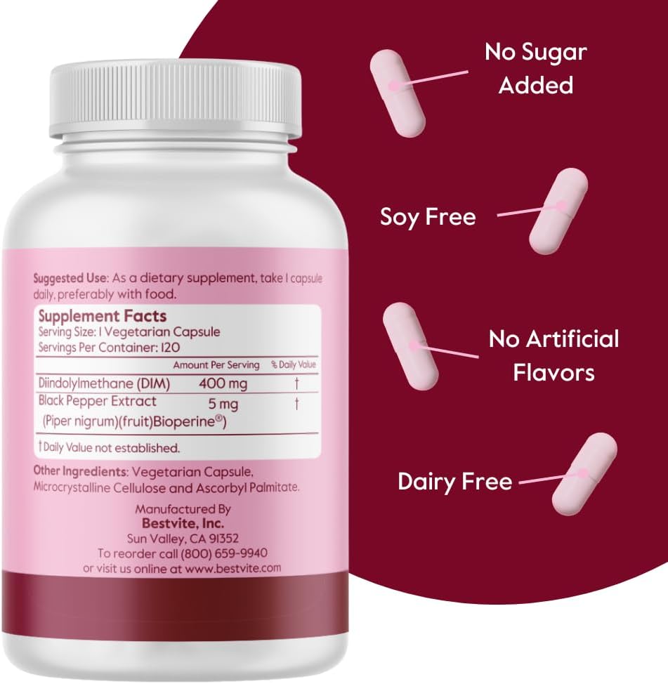 BESTVITE DIM 400mg with Bioperine - 120 Vegetarian Capsules - görsel 3