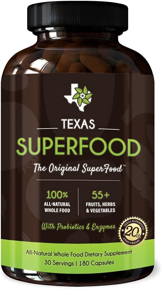 Texas SuperFood - Original Superfood Capsules, Superfood Reds and Greens, All-Natural Whole Food Dietary Supplement, Non-GMO, Gluten-Free, Vegan, No Soya, 180 Capsules - görsel 1