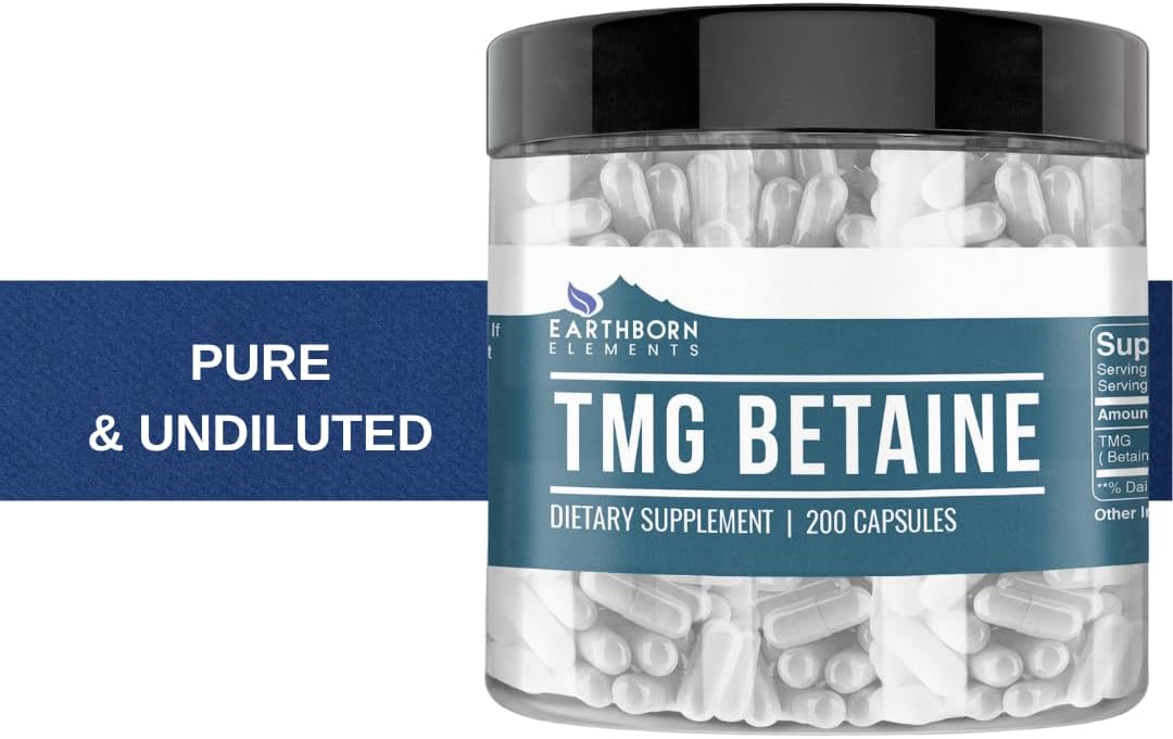 Earthborn Elements TMG Betaine Anhydrous Trimethylglycine 200 Capsules, Pure & Undiluted, No Additives - görsel 5