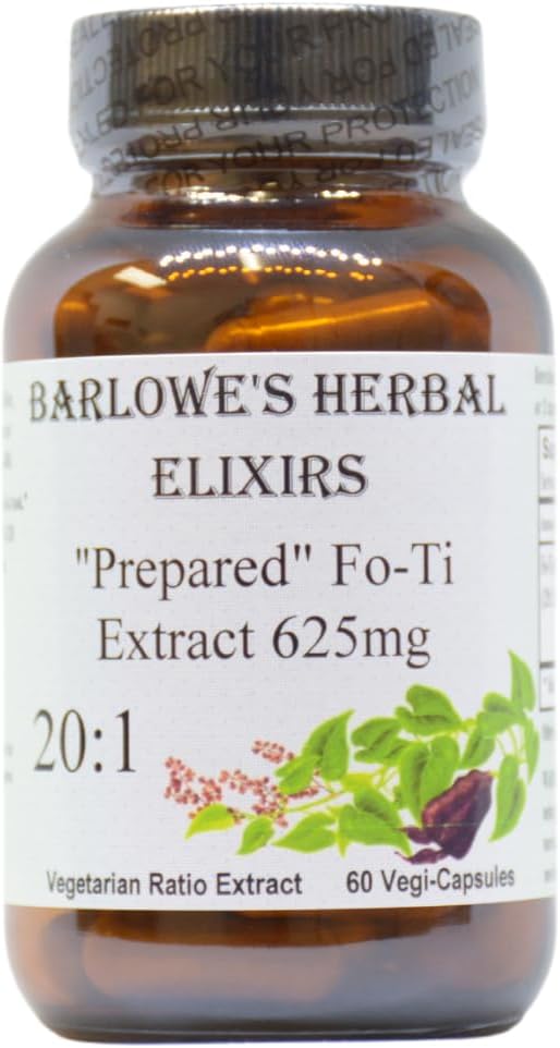 Fo-Ti | 20:1 Prepared He Shou Wu Extract | 625mg Per Capsule | 60 Veggie Capsules | Traditional Chinese Herbal Supplement | Stearate Free | Glass Bottles - görsel 1