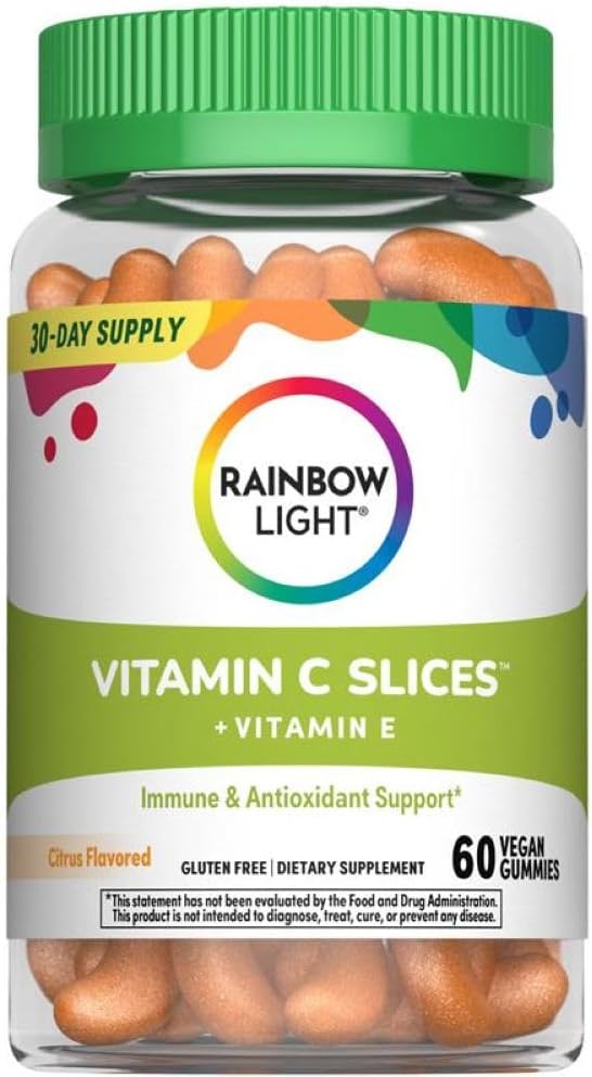 Rainbow Light Vitamin C Gummies – 60 Count – Citrus Flavoured – with Vitamin E – Immune & Antioxidant Support for Adults and Kids - görsel 1