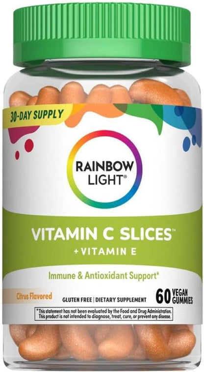 Rainbow Light Vitamin C Gummies – 60 Count – Citrus Flavoured – with Vitamin E – Immune & Antioxidant Support for Adults and Kids