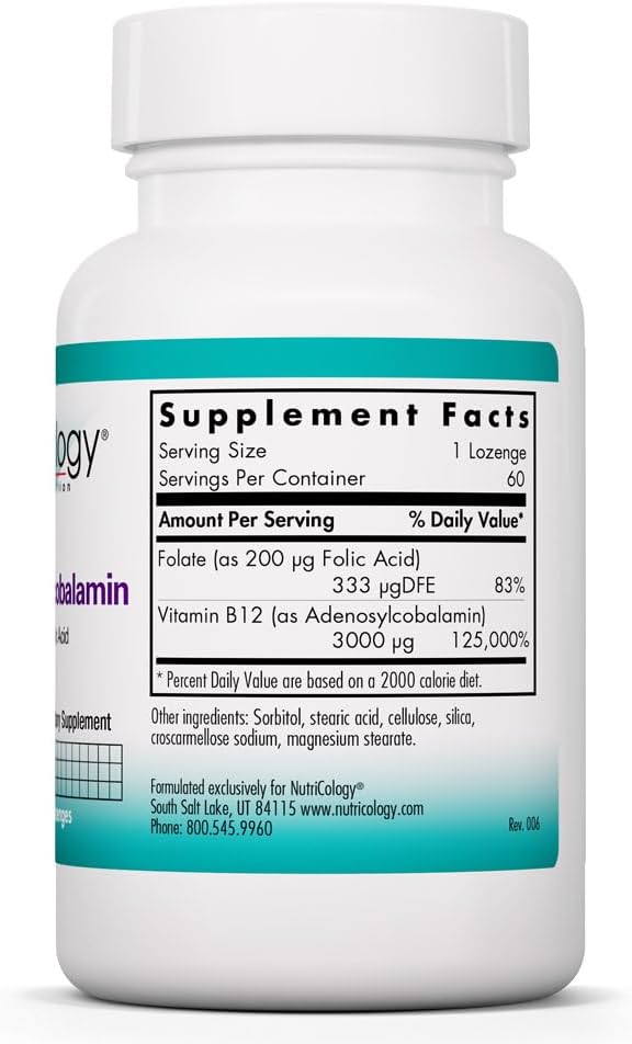 Nutricology B12 Adenosylcobalamin 3000 mcg - Active Vitamin B12 Lozenges - Mitochondrial Energy & Nerve Support - Vegetarian - 60 Lozenges - görsel 2