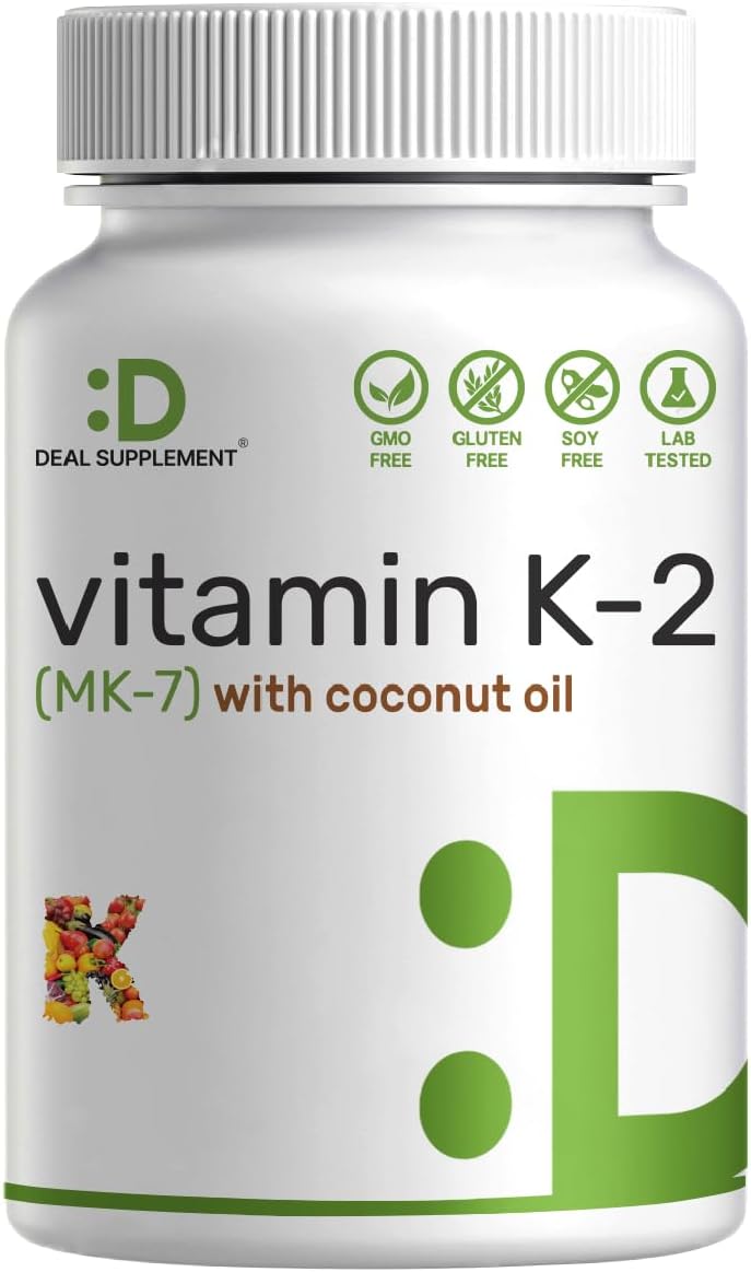 DEAL SUPPLEMENT Vitamin K2 MK-7 200mcg, 240 Softgels - Coconut Oil Base, Non-GMO - görsel 1