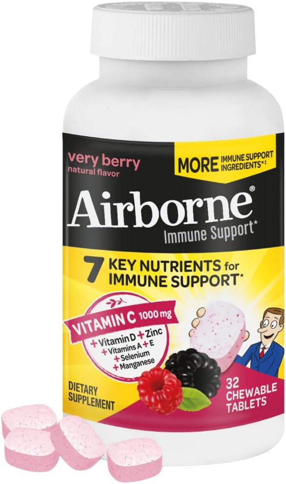 Airborne Vitamin C 1000mg Very Berry Chewable Tablets, 32 Count - görsel 1