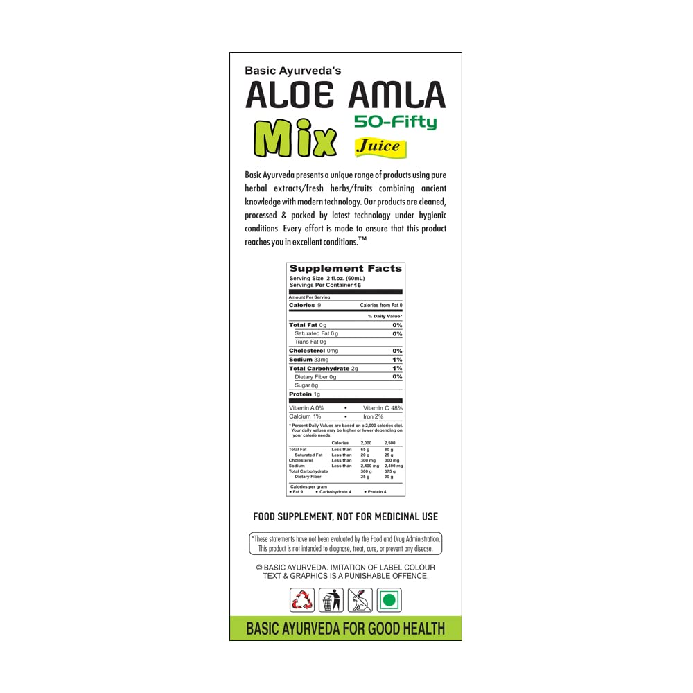 Basic Ayurveda Aloe Vera & Amla Herbal Mix Juice | 32.46 Fl Oz (960ml) - görsel 3