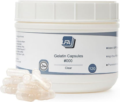 LFA Tablet Presses Size 000 Empty Gelatine Capsules (120 Count) - Halal Beef Gelatine for DIY Filling
