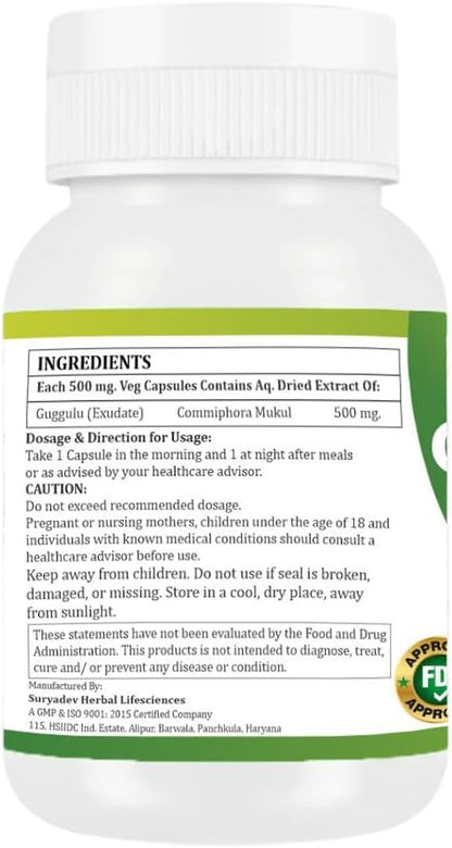 Guggulu (Commiphora Mukul) Vegetarian Capsules, Pack of 2 x 60 Capsules