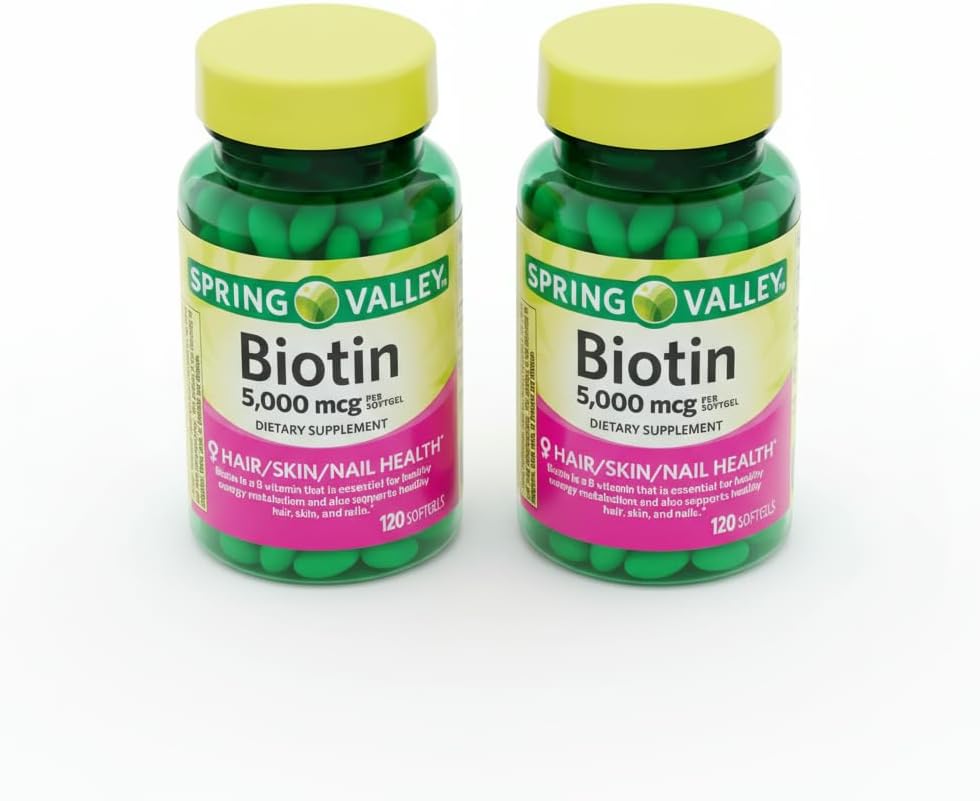 Biotin 5000 mcg 120 Softgels – High Potency Biotin Supplement, Vitamin B7 for Hair, Skin and Nails (Pack of 2) - görsel 1