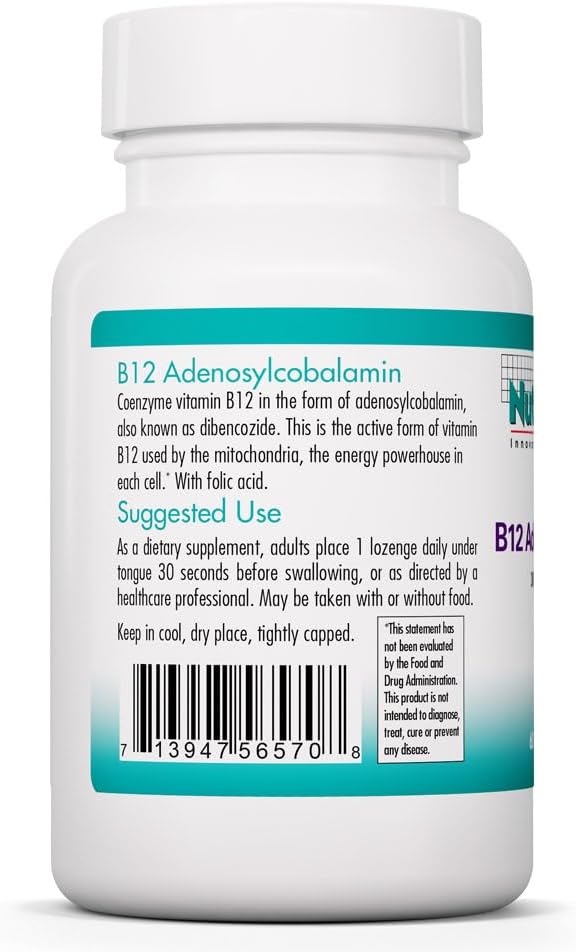 Nutricology B12 Adenosylcobalamin 3000 mcg - Active Vitamin B12 Lozenges - Mitochondrial Energy & Nerve Support - Vegetarian - 60 Lozenges - görsel 3