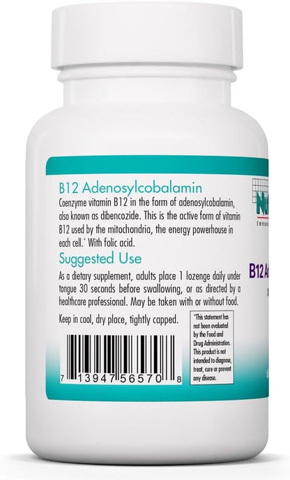 Nutricology B12 Adenosylcobalamin 3000 mcg - Active Vitamin B12 Lozenges - Mitochondrial Energy & Nerve Support - Vegetarian - 60 Lozenges