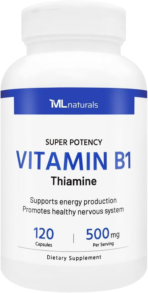 ML Naturals Vitamin B1 (Thiamine) 500 mg, 120 Capsules - Energy & Nervous System Support - görsel 1