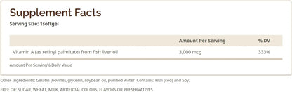 Vitamin A 10,000 IU Softgels – Fish Liver Oil, Non-GM, Gluten-Free (100 Count)