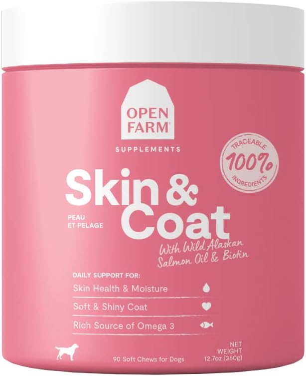 Open Farm Skin & Coat Chews, Dog Supplement, Dog Vitamins, Supports a Soft and Shiny Coat Using Traceable and Vet-Approved Ingredients, 12.7 oz (approx 360 g), 90 Count - görsel 1