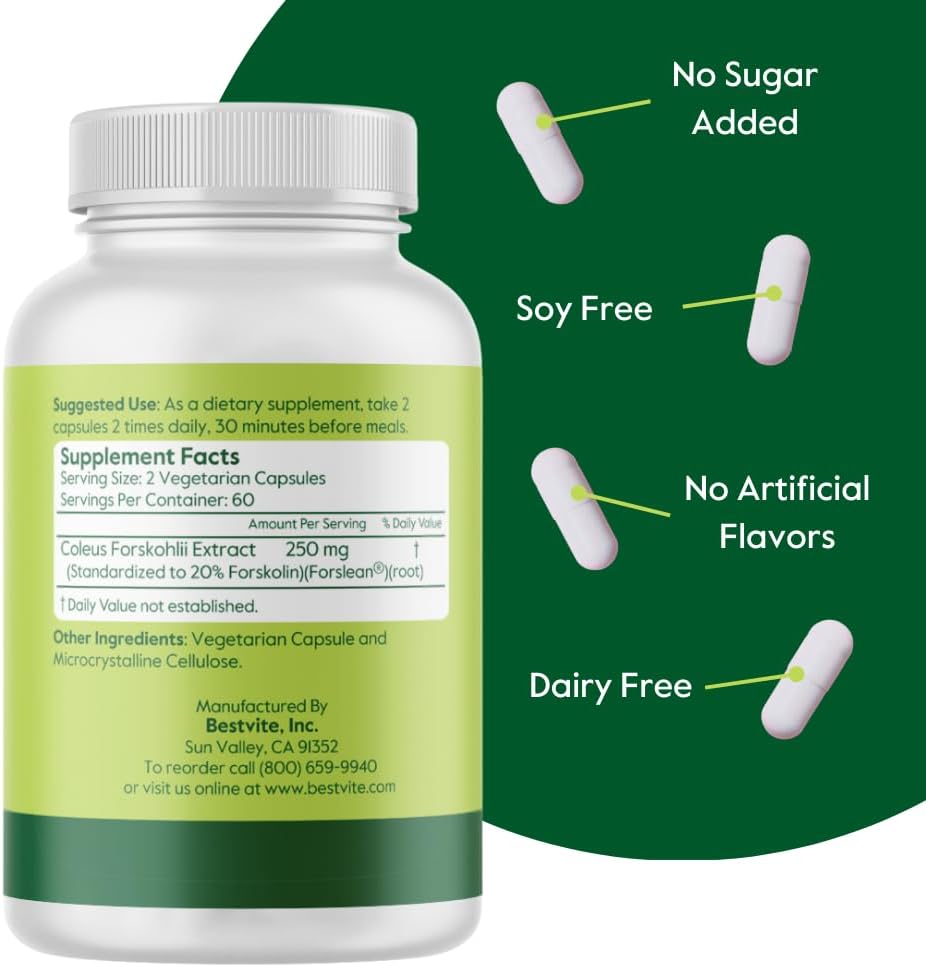 BESTVITE Coleus Forskohlii 125 mg – 20% Forskolin (120 Vegetarian Capsules) - görsel 2